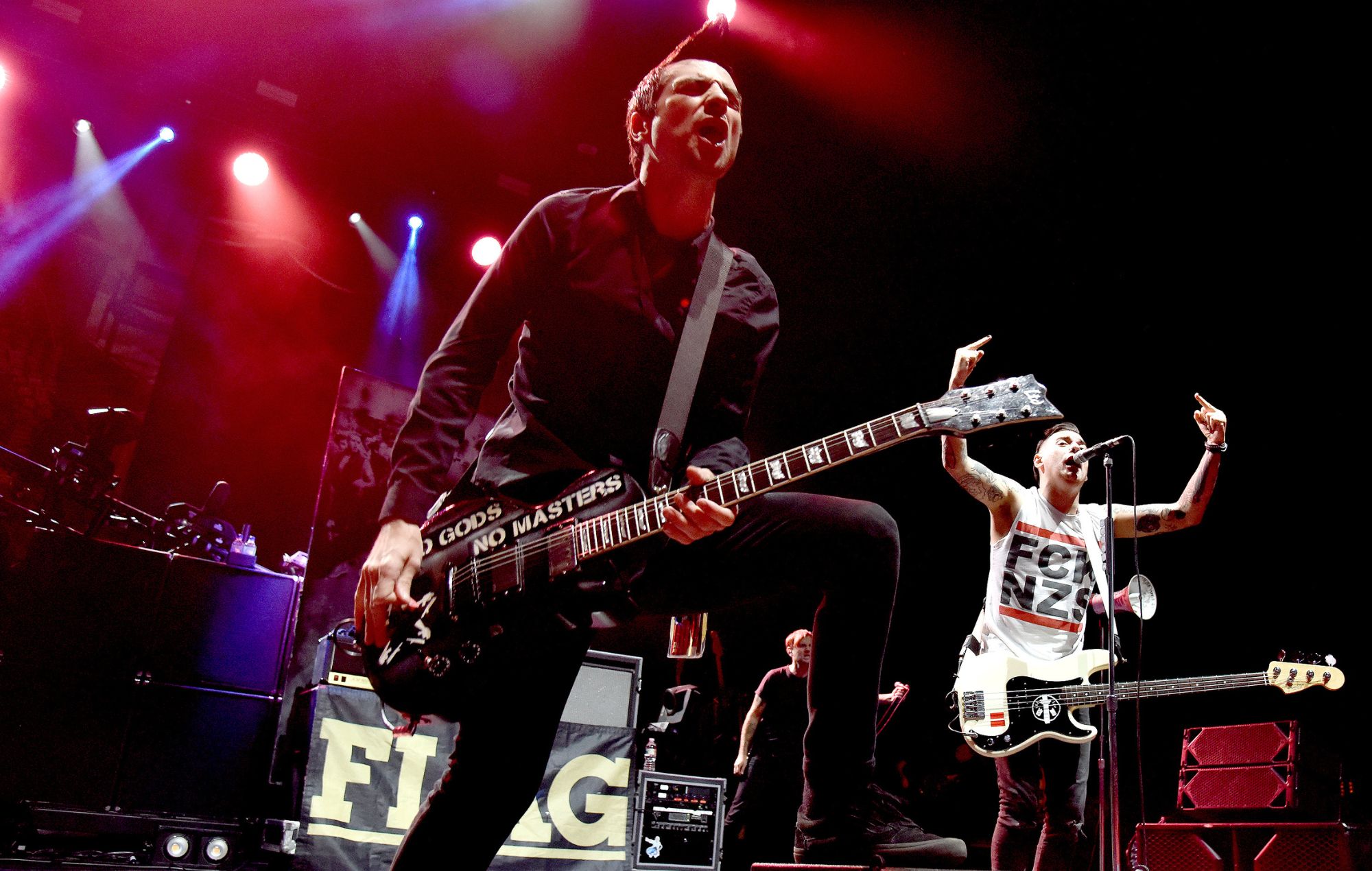  Justin Sane (L) and Chris#2 of Anti-Flag perform during the 