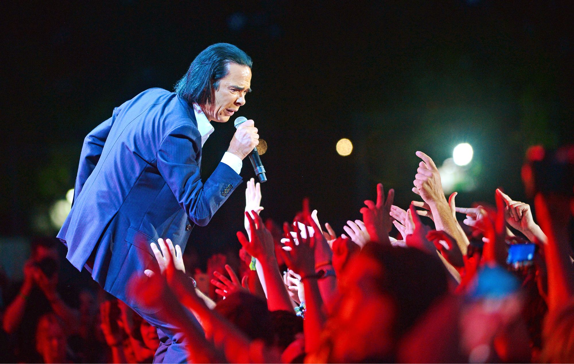 Nick Cave of Nick Cave And The Bad Seeds performs on stage during All Points East at Victoria Park on August 28, 2022 in London, England.