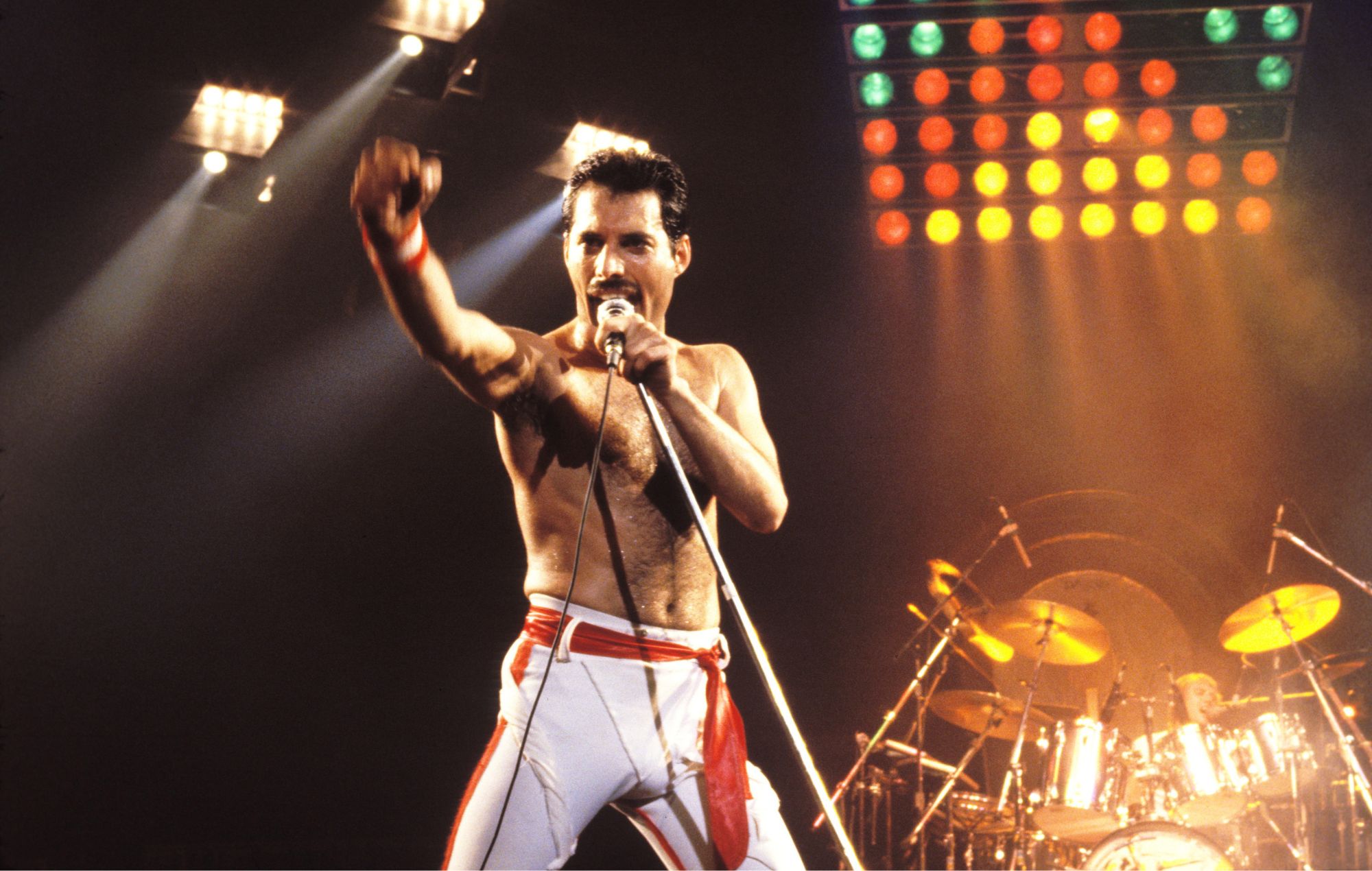 Freddie Mercury of Queen, 1982 Tour at the Various Locations in Oakland, California.