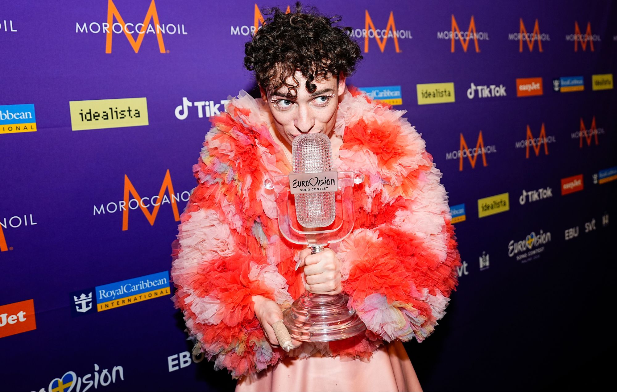 Nemo poses after The Eurovision Song Contest 2024 at Malmö Arena on May 11, 2024 in Malmo, Sweden.