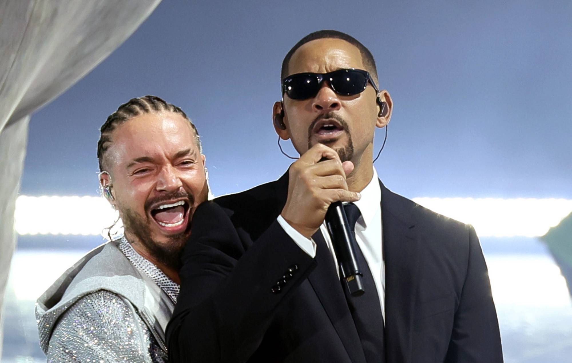 J Balvin and Will Smith perform at the Coachella Stage during the 2024 Coachella Valley Music and Arts Festival at Empire Polo Club on April 14, 2024 in Indio, California. (Photo by Arturo Holmes/Getty Images for Coachella)