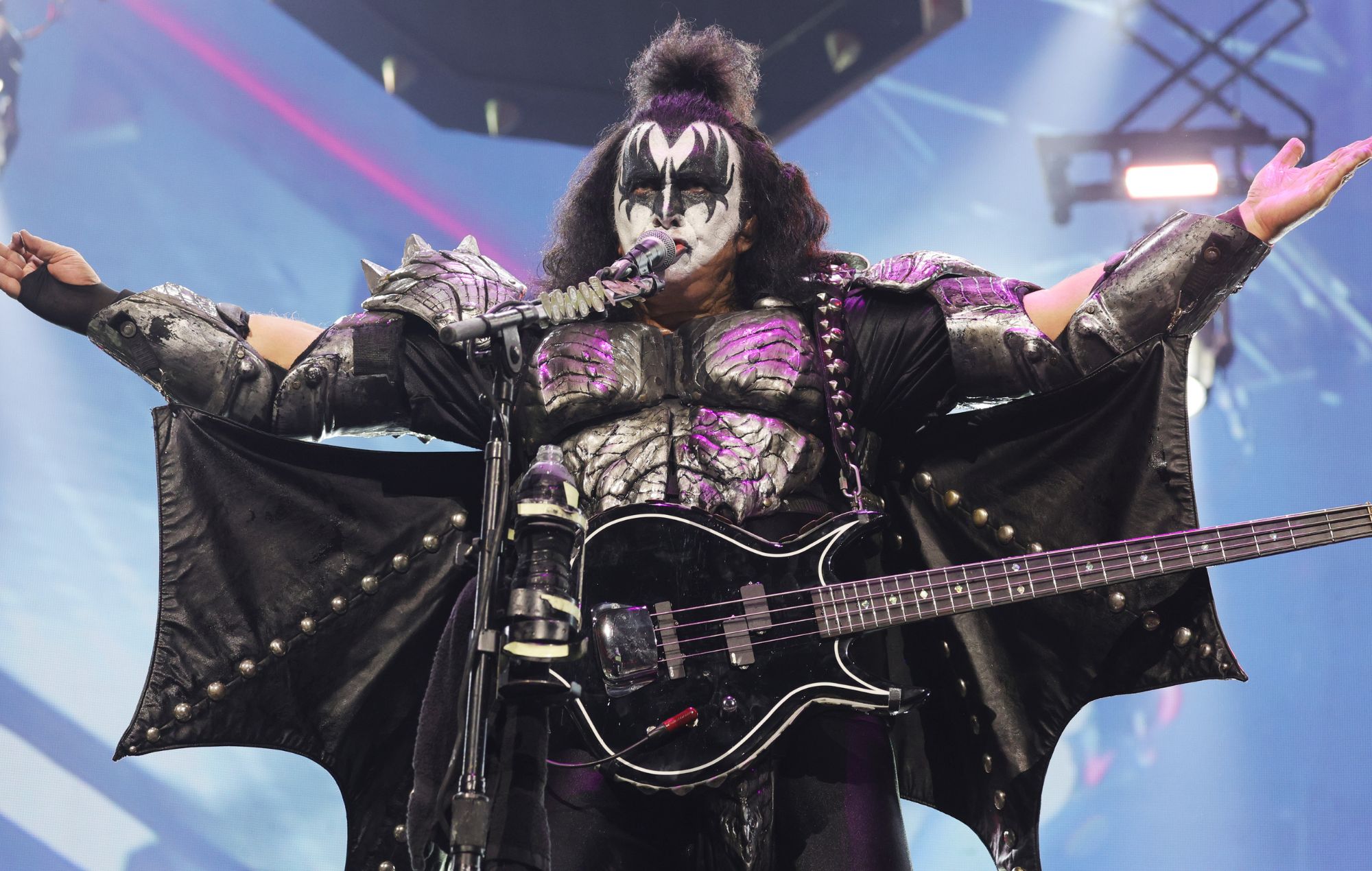 Gene Simmons of KISS performs during KISS: End of the Road World Tour at Madison Square Garden on December 01, 2023 in New York City.