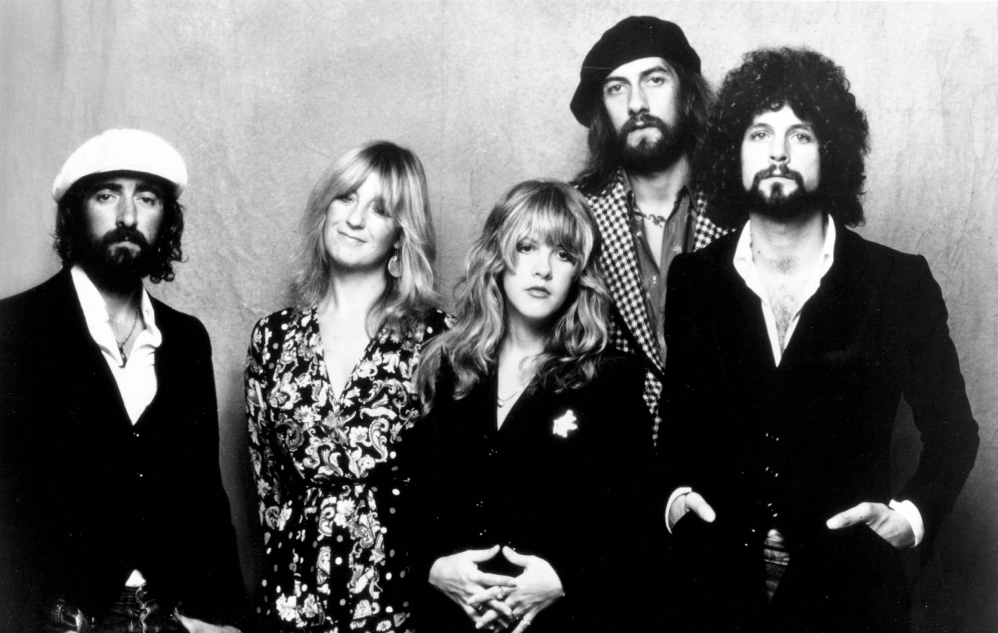 John McVie, Christine McVie, Stevie Nicks, Mick Fleetwood, and Lindsey Buckingham of the rock group 