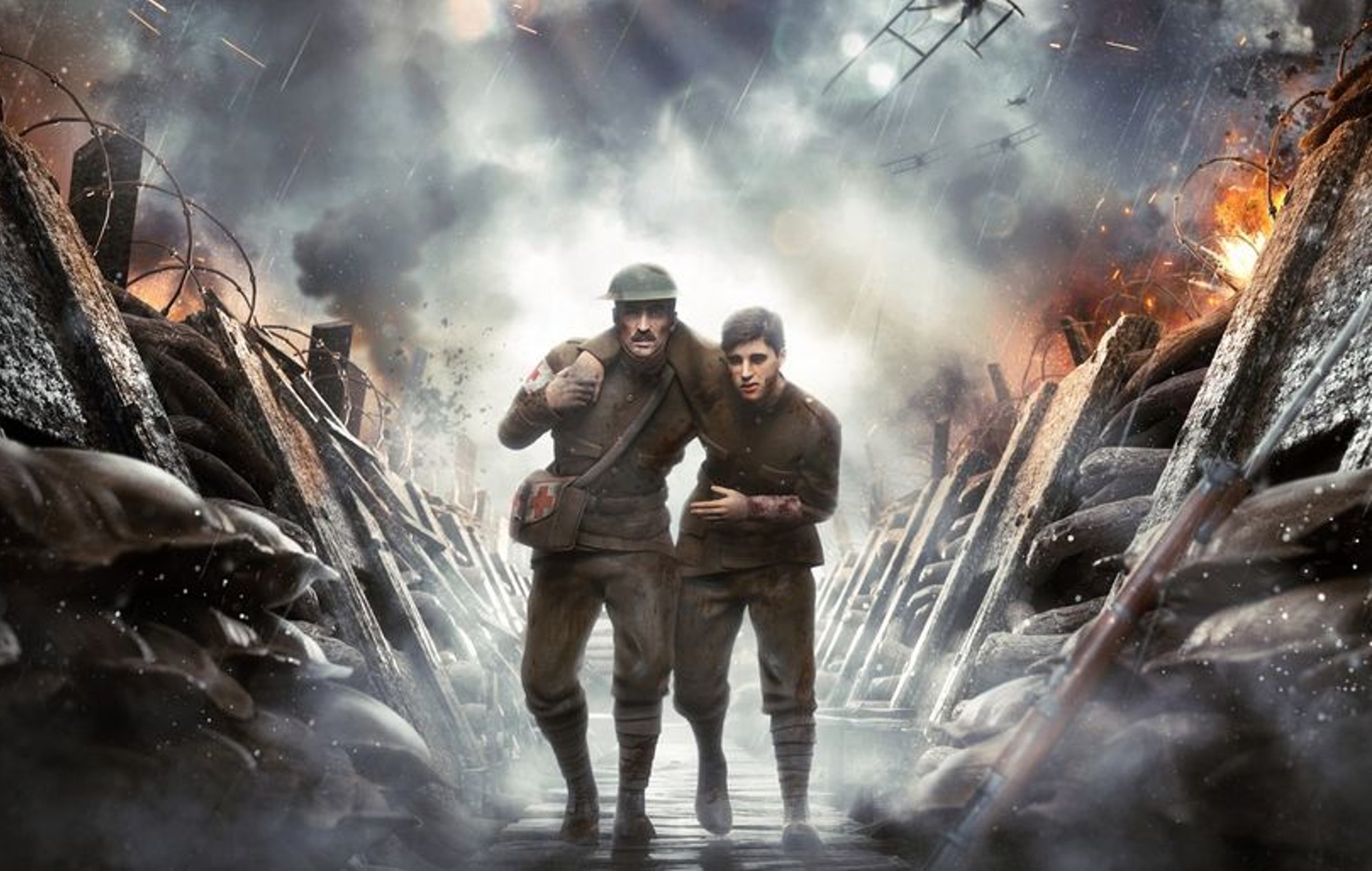 PS Plus December 2024 Games: Two soldiers can be seen in a trench in key art for the game