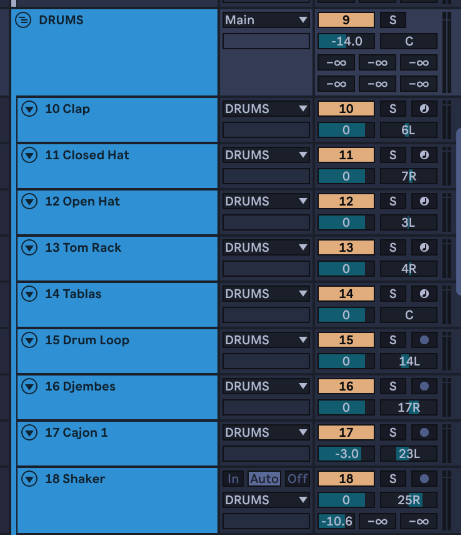 Varied panning of Drum Elements on Ableton