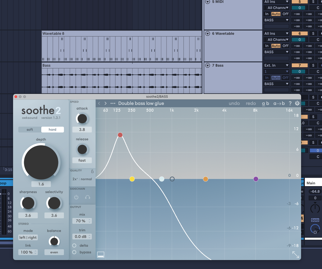 UI of Soothe2 to Blend Bass Lines