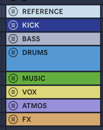 Ableton screenshot of track categories