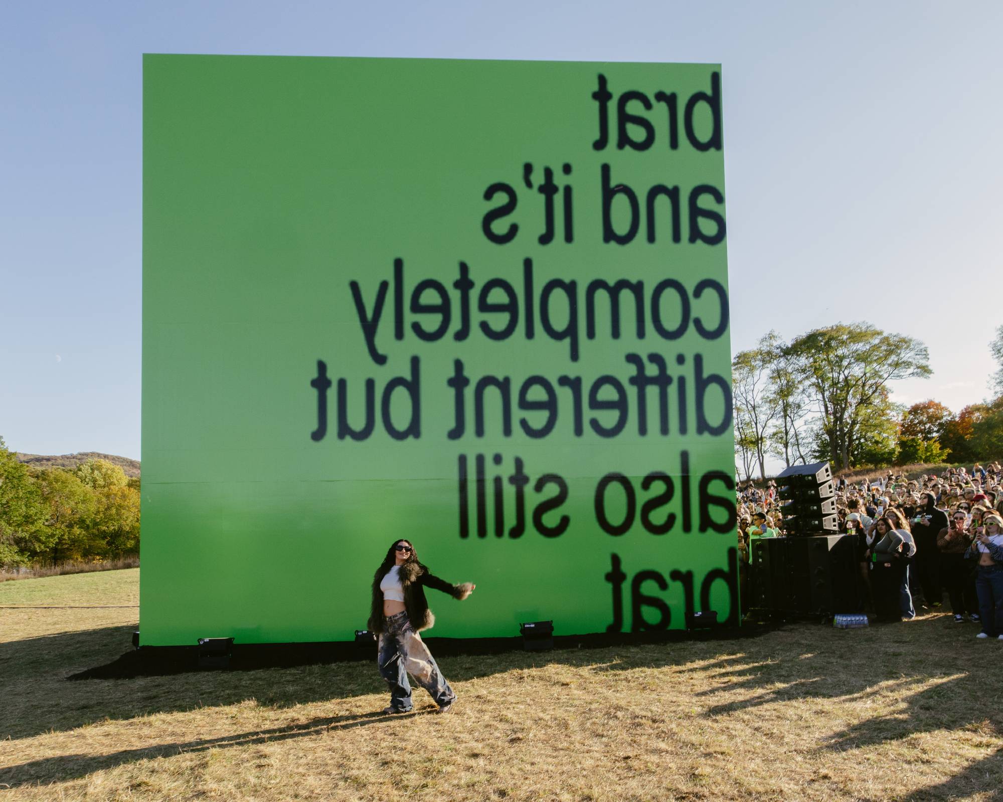 Charli XCX posing at Storm King Arts Center. Credit Henry Redcliffe