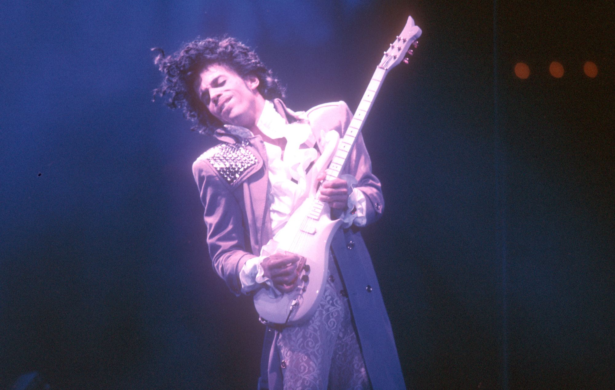 Prince performs live at the Fabulous Forum on February 19, 1985 in Inglewood, California.