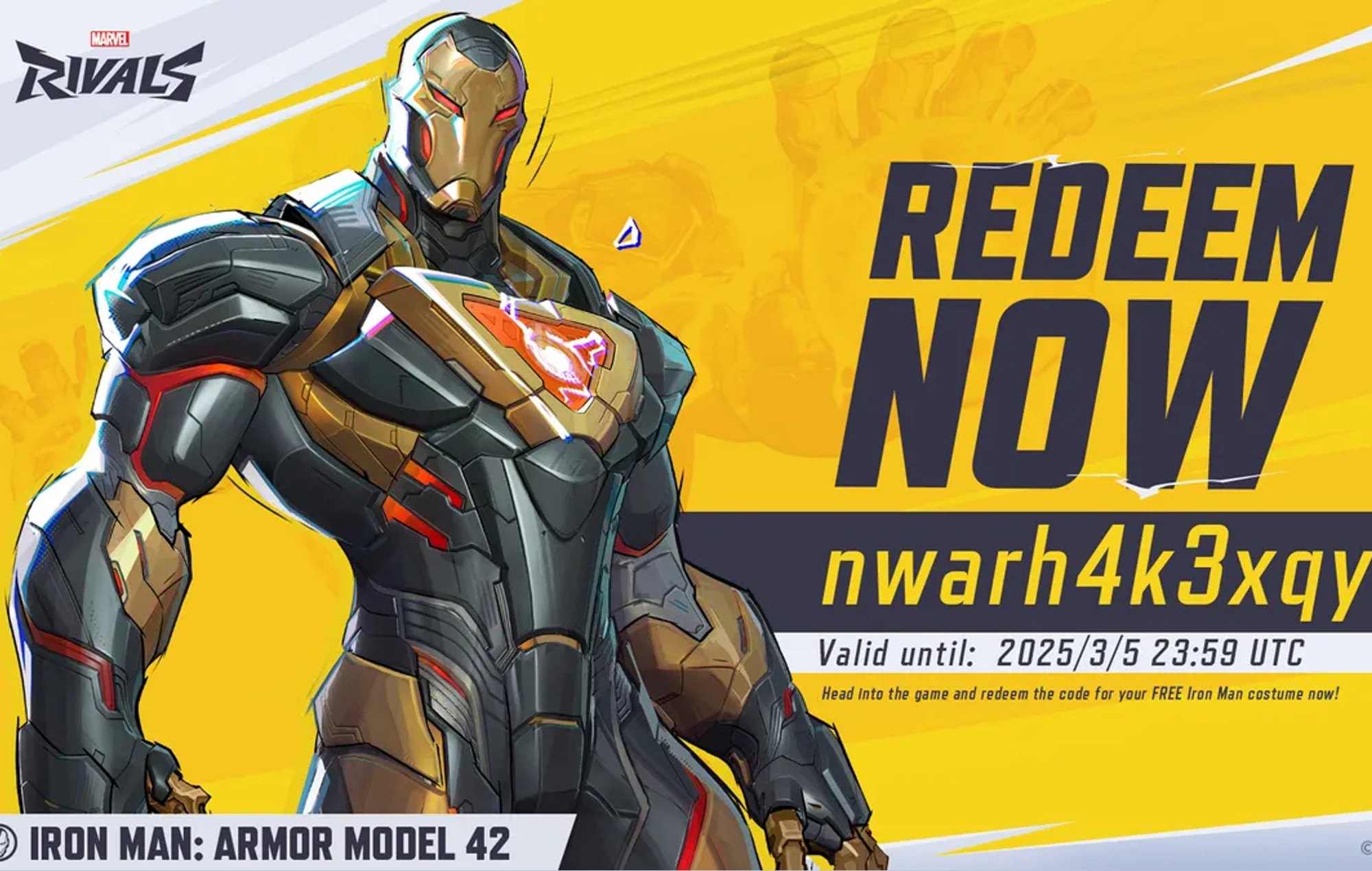 Marvel Rivals Codes: The Model 42 armor for Iron Man can be seen in a promotional image