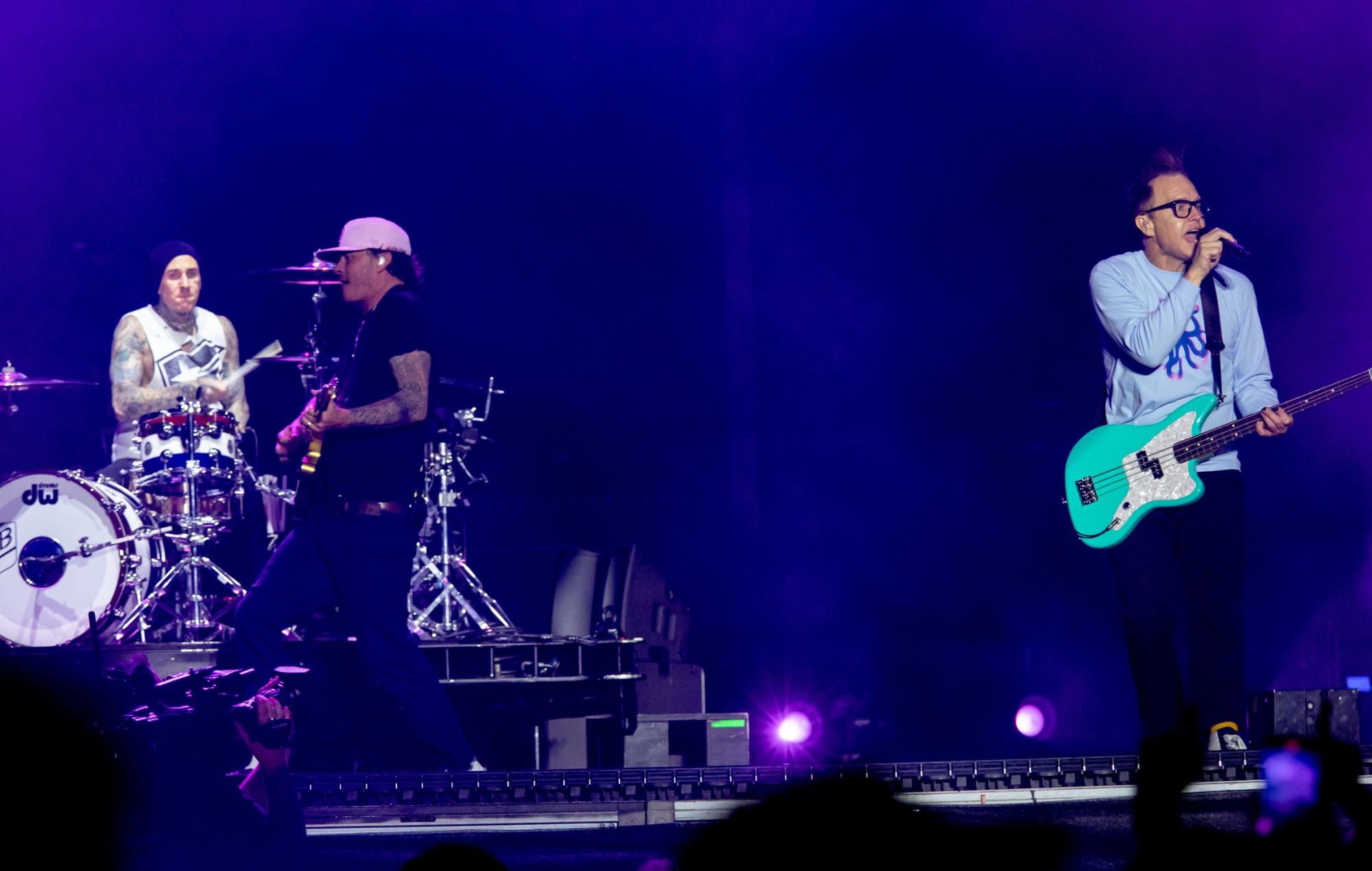 Travis Barker, Tom DeLonge, and Mark Hoppus of Blink-182