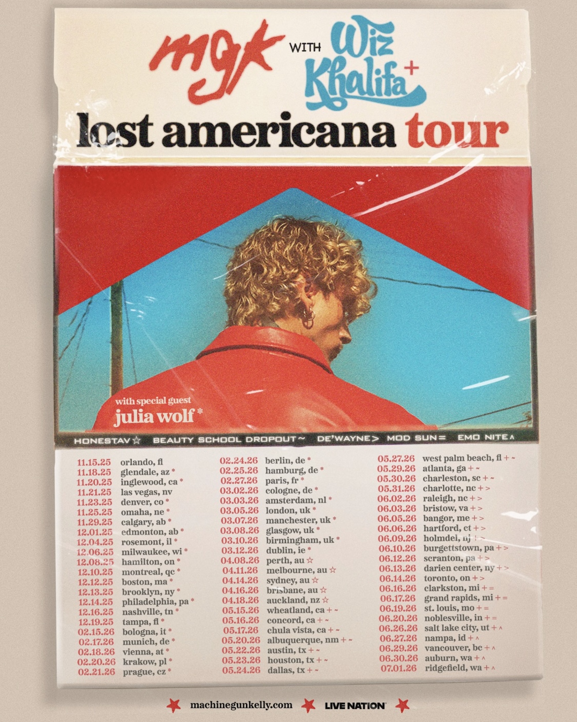 MGK 2025-2026 'Lost Americana' world tour poster